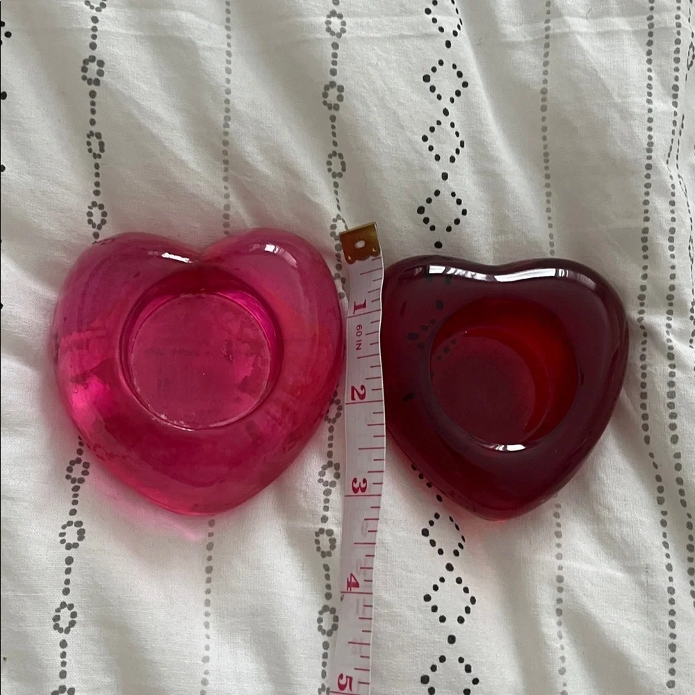Heart-Shaped Glass tea Candle Holders - Red and Pink